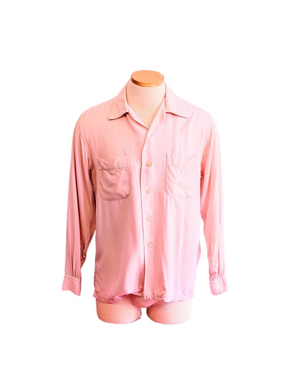 Vintage 40s 50s Men's Shirt , Killer Pink Gab Top… - image 2