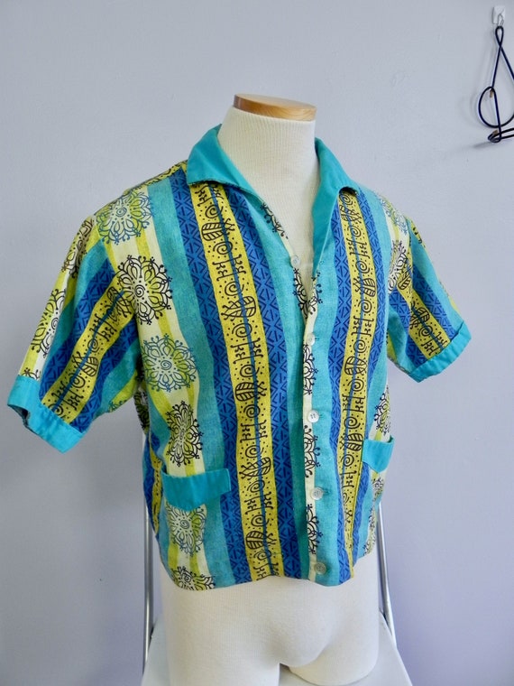 Vintage 1950s Wild Print Men's Shirt / Cool 50s No