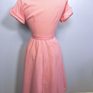 Vintage 40s 50s Pink Gingham Dress / So Cute Two Tone Dress with Pockets and Belt SM image 5