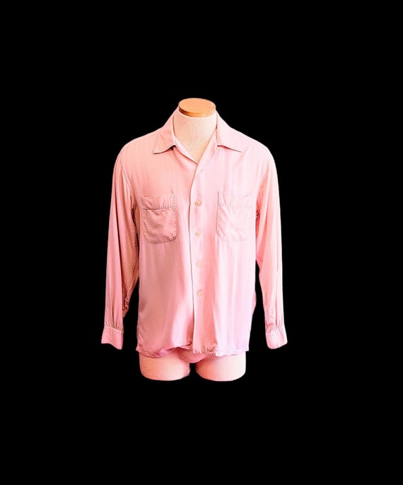 Vintage 40s 50s Men's Shirt , Killer Pink Gab Top… - image 1