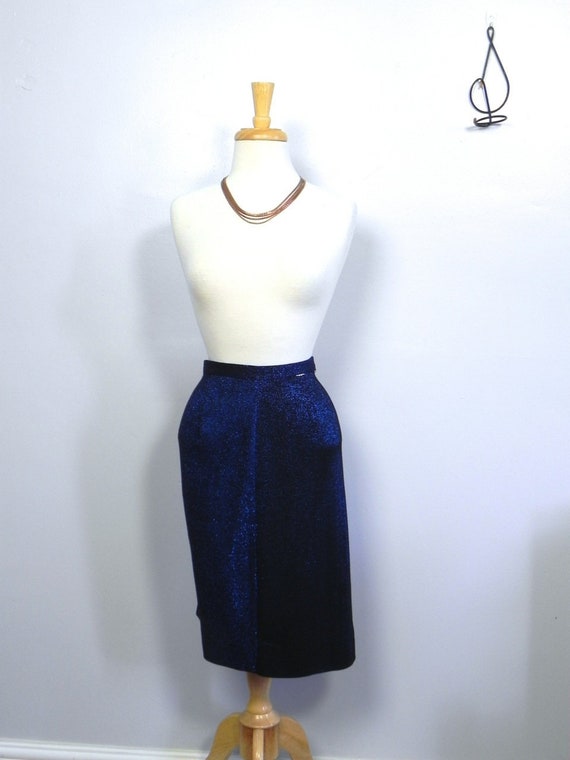 Vintage 1950s Blue Sparkle Pencil Skirt / Fabulous