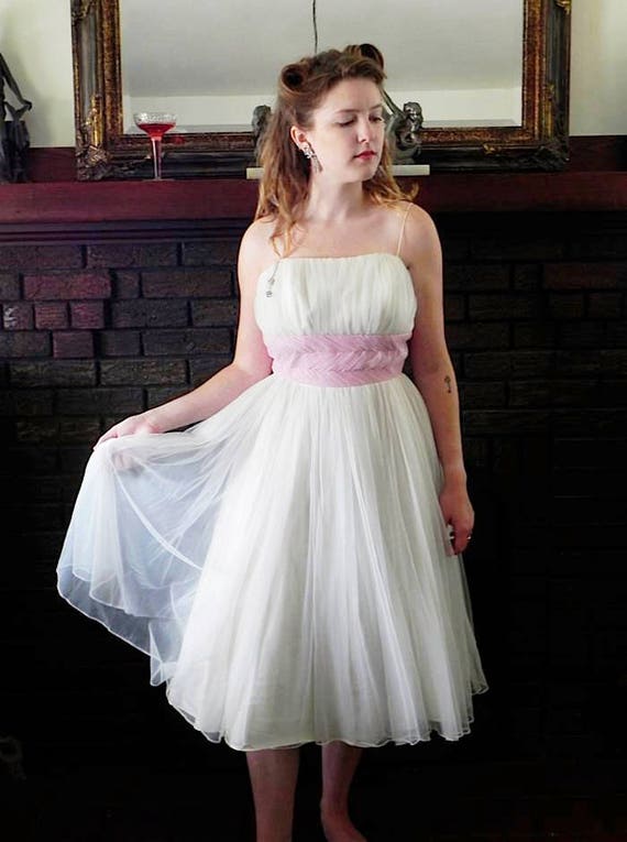 Fabulous 50s Party Dress / Pink and White 1950s C… - image 5