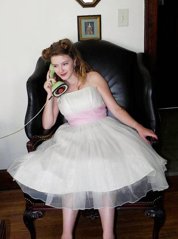 Fabulous 50s Party Dress / Pink and White 1950s C… - image 2