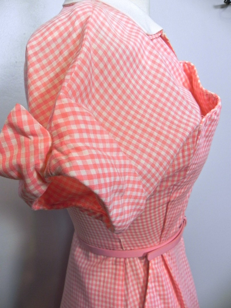 Vintage 40s 50s Pink Gingham Dress / So Cute Two Tone Dress with Pockets and Belt SM image 4