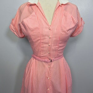 Vintage 40s 50s Pink Gingham Dress / So Cute Two Tone Dress with Pockets and Belt SM image 6