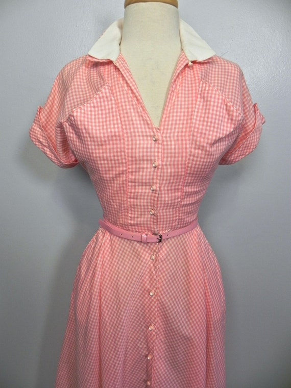 Vintage 40s 50s Pink Gingham Dress / So Cute Two … - image 6