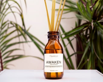 Lemongrass and orange sustainable Reed Diffuser - Awaken. Elegant home fragrance gift, Uplifting & refreshing.