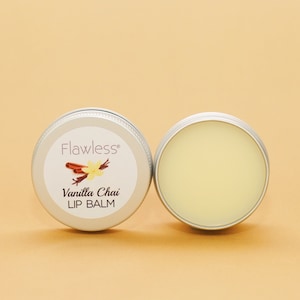 Handmade Lip balm, Vanilla Chai Flavour. Moisturising lip care, vegan & cruelty free. Eco-friendly and sustainable skincare.