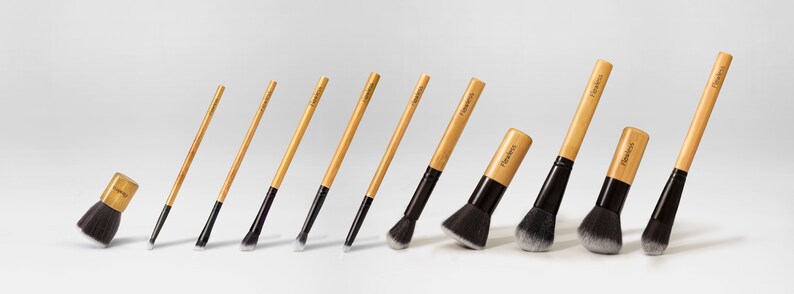 Vegan Professional Complete Makeup Brush Set, 11 Pieces, Sustainable Bamboo, synthetic brush Gift. image 2