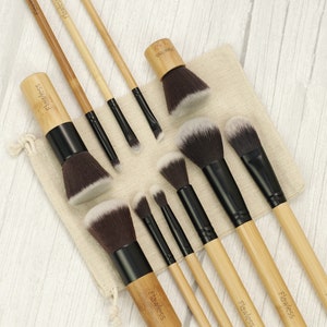 Vegan Professional Complete Makeup Brush Set, 11 Pieces, Sustainable Bamboo, synthetic brush Gift. image 3