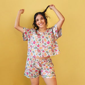 Fruit PJ Shorts, Loungewear, Colourful Fruits Pyjamas for Women, Nightwear, Sleepwear, Women's Pyjama Bottoms, Gifts for Her, Cotton Shorts image 2