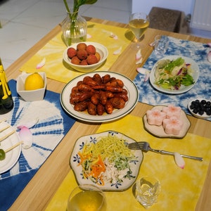 Tie-dye placemat, handmade, naturally dyed cotton placemat, table cloth dining placemat, yellow blue
