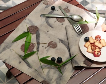 Napperon de teinture de feuille d'eucalyptus, napperon en coton teint naturel, fait à la main, napperon à manger en tissu de table, motif chinois, style japonais, vintage