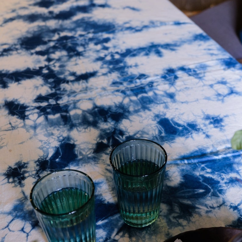 Indigo tie dye tablecloth, natural dyed dining tablecloth, bohemian throw, wall hanging, boho, indigo blue, Chinese, Japanese style image 6