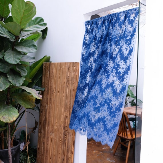 Indigo Lace Door Curtain Window Curtains Lace Fabric Wall Etsy