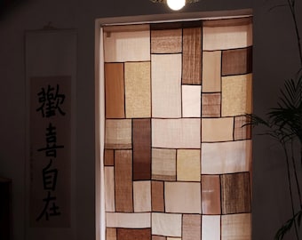 Tea-Dyed Linen & Silk Patchwork Curtain: Natural Dye, Chinoiserie Style