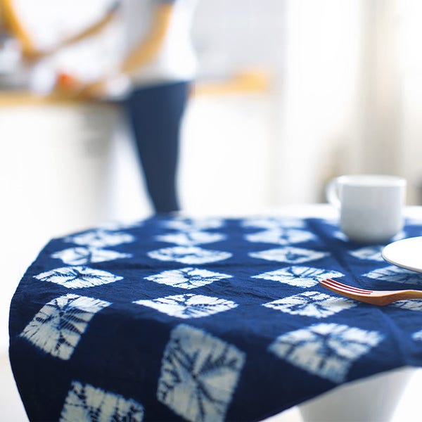 Indigo das kleurstofdoekje, 26x26, handdoek, theedoekje, tafelkleed, boheemse gooi, wandhangende, boho, indigo blauw, Chinees, Japans stijl