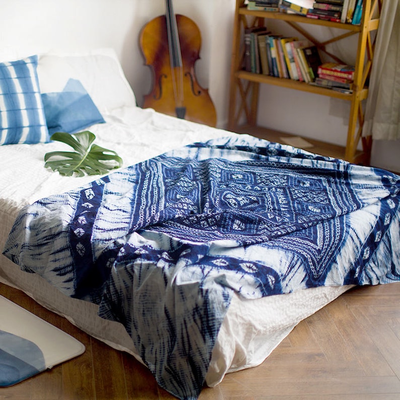 Indigo Tie Dye Throws Tablecloth Bohemian Throw Wall Etsy Israel