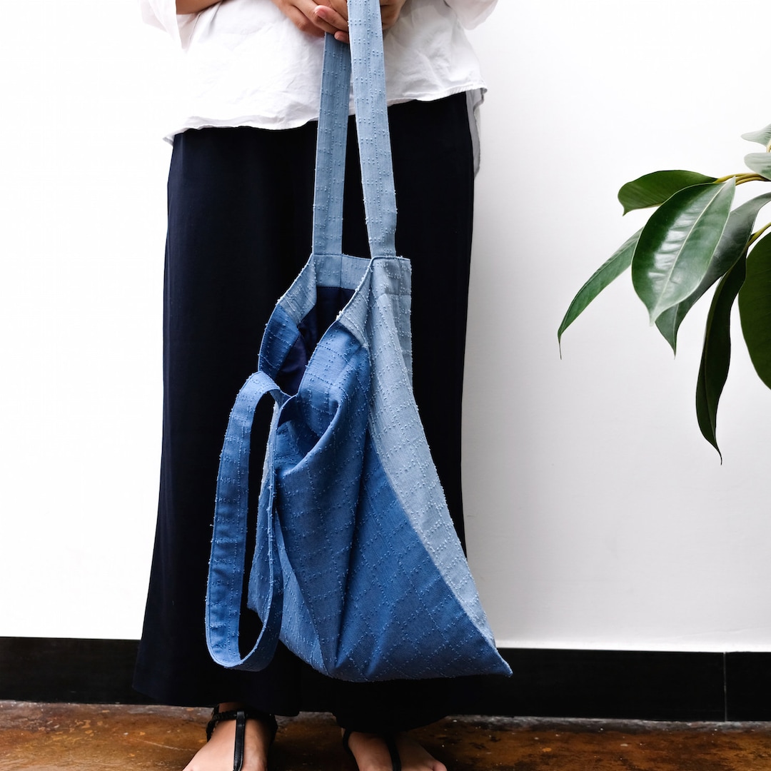 【U LAN】Washing Gradient Two Way Denim Bag WURTON Gradient Blue Denim Print Lunch Bag â€“ Leakproof
