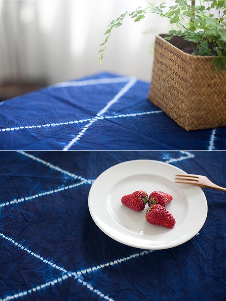 Indigo tie dye kerchief, 26x26, hand towel, tea towel, tablecloth, bohemian throw, wall hanging, boho, indigo blue, Chinese, Japanese style image 3