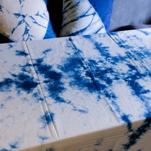 Indigo tie dye tablecloth, natural dyed dining tablecloth, bohemian throw, wall hanging, boho, indigo blue, Chinese, Japanese style image 8