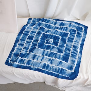 Indigo kerchief head scarf, head covering, tie dye, shibori, cotton, smooth and soft,ethnical neck wrap, head wrap, accessories, Chinoiserie