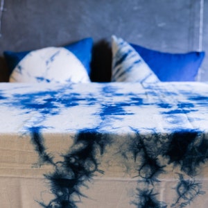 Indigo tie dye tablecloth, natural dyed dining tablecloth, bohemian throw, wall hanging, boho, indigo blue, Chinese, Japanese style image 7