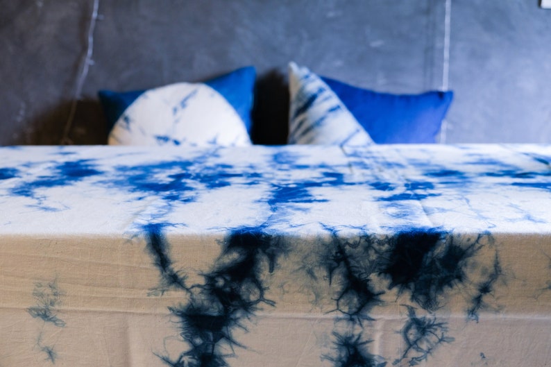 Indigo tie dye tablecloth, natural dyed dining tablecloth, bohemian throw, wall hanging, boho, indigo blue, Chinese, Japanese style image 7