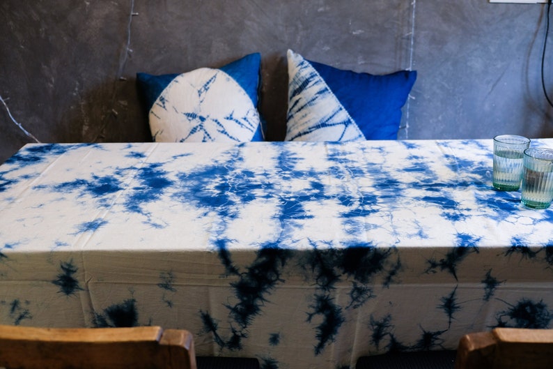 Indigo tie dye tablecloth, natural dyed dining tablecloth, bohemian throw, wall hanging, boho, indigo blue, Chinese, Japanese style image 5