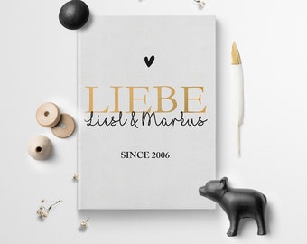 Couples book | Memory album love diary - Personalized gift with name and date in gold & black | A4 - Valentine's Day Love