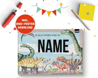 Dino-Freundebuch für Kindergarten und Schule mit dem Thema: Dinosaurier | Personalisiert mit Wunschnamen - Geschenkidee für Mädchen | Jungs