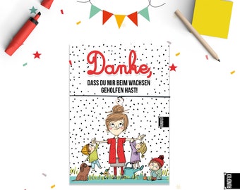 Danke, dass du mir beim wachsen geholfen hast | Geschenkkarte A6 für Erzieher/Erzieherinnen | Abschied Kindergarten oder Schule mit Armband