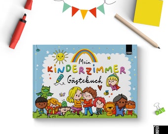Kinderzimmer Gästebuch - Für alle Freunde und Playdates - Malbuch, Grundschule, Kiga, malen, kritzeln und notieren - Unisex A4 illustriert