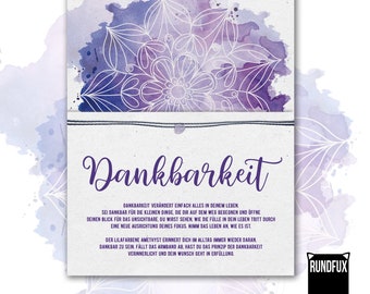 Wunscharmband mit Karte und Fokus: Dankbarkeit - Besonderes Geschenk für Freunde, Familie, Weihnachten, Geburtstag - Amethyst  | Rundfux®