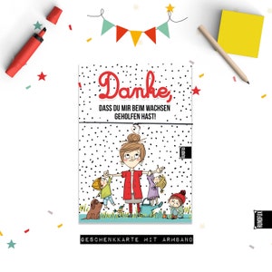 Danke, dass du mir beim wachsen geholfen hast | Geschenkkarte A6 für Erzieher/Erzieherinnen | Abschied Kindergarten oder Schule mit Armband