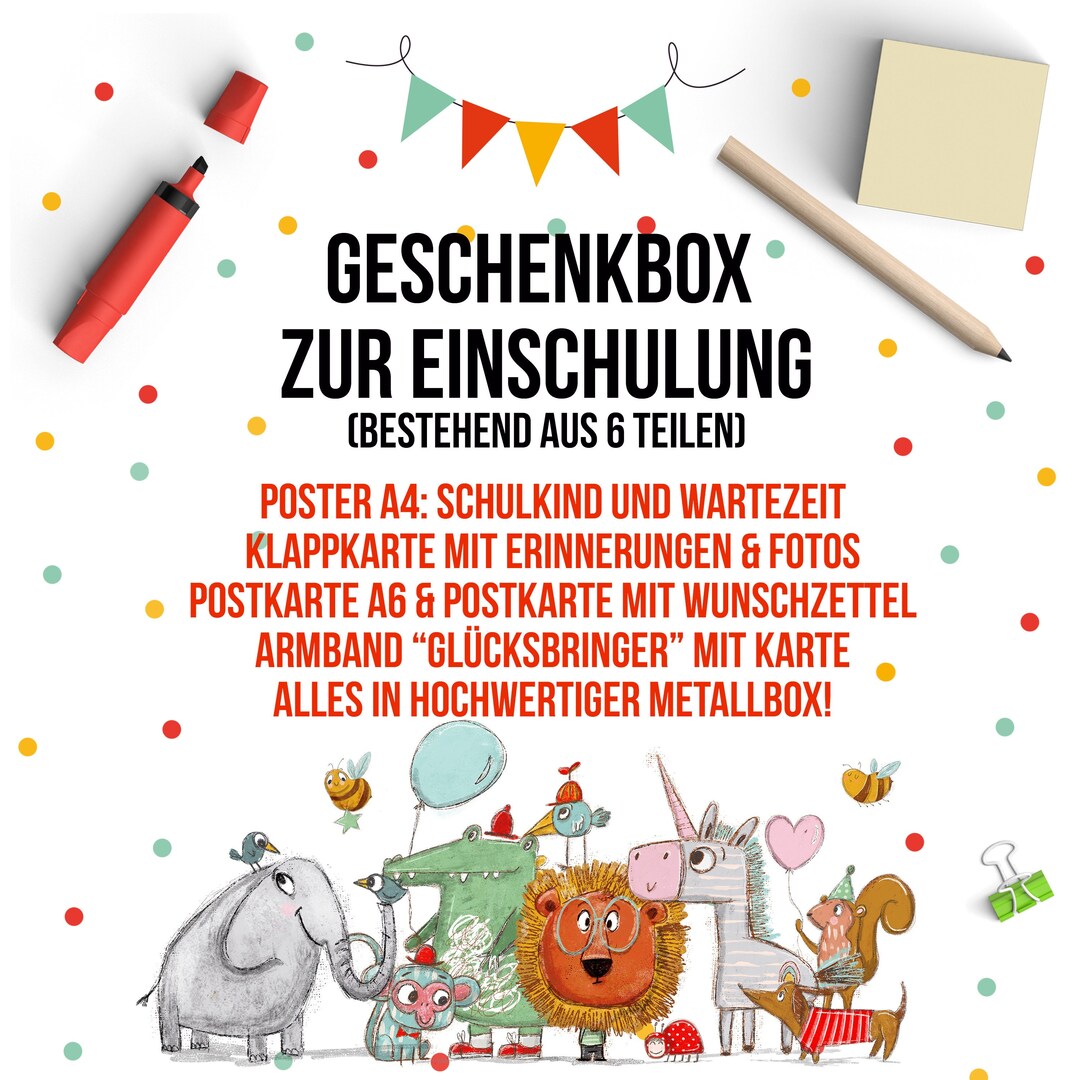 Geschenkbox Zur Einschulung Mit 6 Teilen Für Mädchen Und Jungs Vorschulkinder Schulstart Mit
