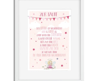 Baptism poster for girls in soft pink with saying in A4