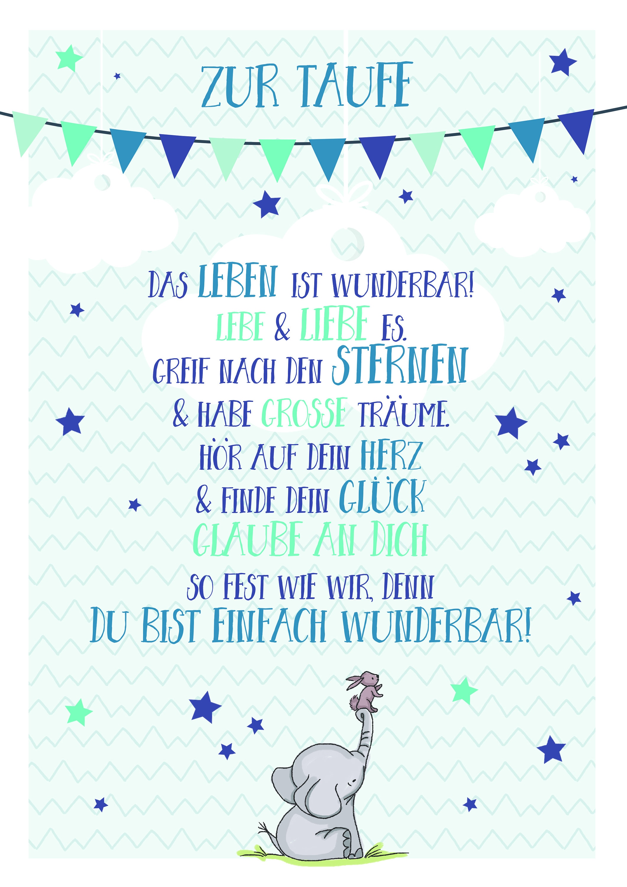 Taufposter Für Jungen in Blau Mit Spruch Zur Taufe in DIN A4 Etsy