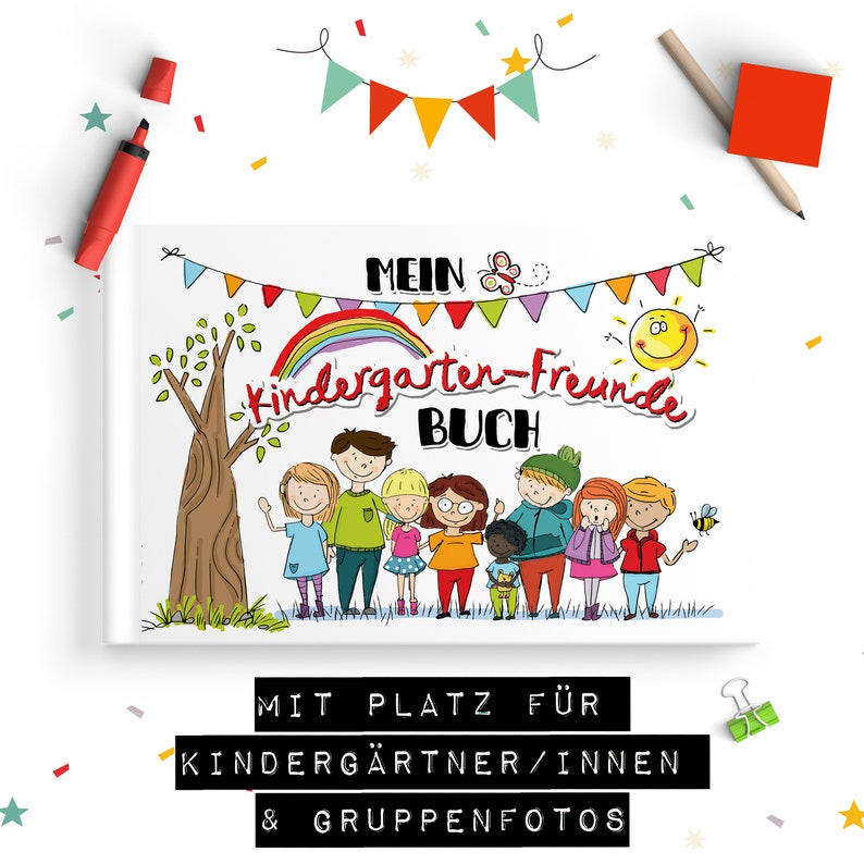 Mein Kindergarten-Freunde-Buch Ein Freunde & Erinnerungsalbum für den Kindergarten Unisex mit Platz für 17 Kinder und 5 Erzieher Bild 1