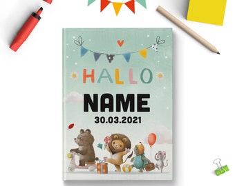 Personalisiertes Babybuch mit Namen für das erste Jahr | Geschenk zur Geburt für Mädchen und Jungen - Babytagebuch Babyalbum A5