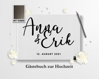Gästebuch Hochzeit - Personalisiert Minimalistisch in schwarz | gold | silber | rosé gold - Weisses Hardcover DIN A4 Leere Seiten