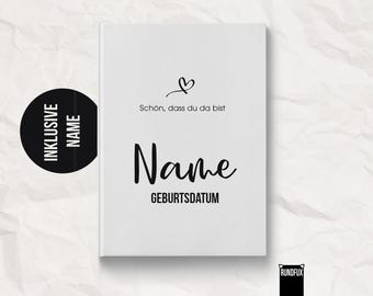 Livro do bebê personalizado com o nome para o primeiro ano | Presente personalizado para recém-nascidos, meninos e meninas - Cada livro é único, tamanho A5, preto e branco