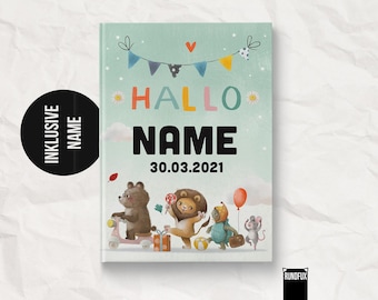 Livro do bebê personalizado com nome para o primeiro ano | Presente para bebês (meninas e meninos) - Diário/álbum do bebê A5