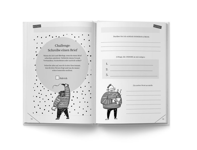 May include: A black and white illustration of a person writing a letter. The text in the image reads "Challenge: Write a letter". The illustration is surrounded by a dotted pattern.