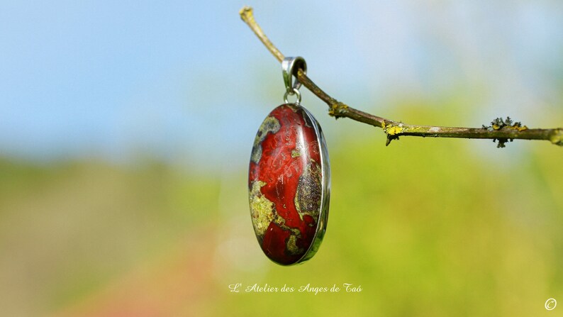 Bloodstone Silver Dragon bloodstone pendant