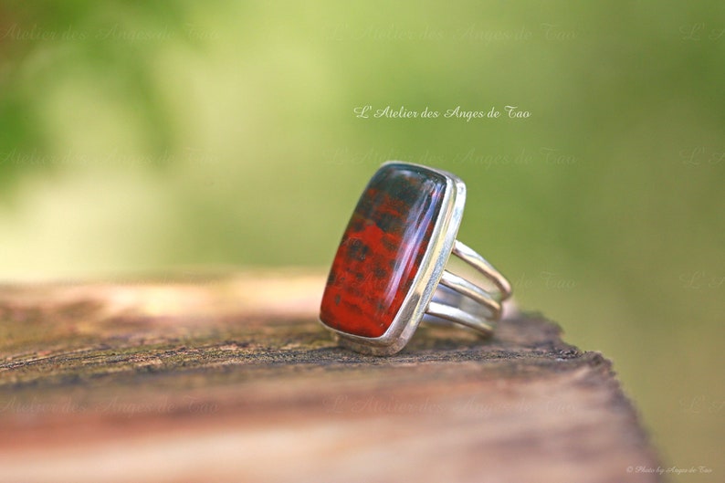 Rare Bague bloodstone dragon pierre de sang rectangle taille 50 ring size 5.5