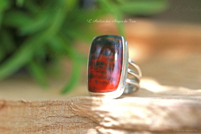 Rare Bague bloodstone dragon pierre de sang rectangle taille 50 ring size 5.5