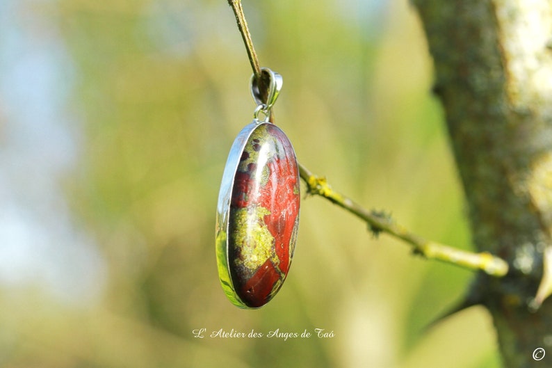 Bloodstone Silver Dragon bloodstone pendant