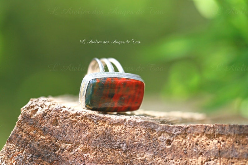 Rare Bague bloodstone dragon pierre de sang rectangle taille 50 ring size 5.5