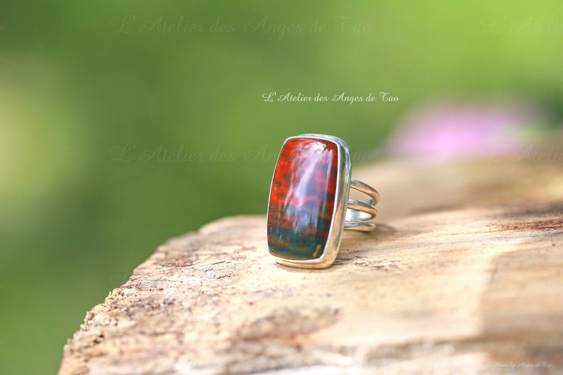 Rare Bague bloodstone dragon pierre de sang rectangle taille 50 ring size 5.5